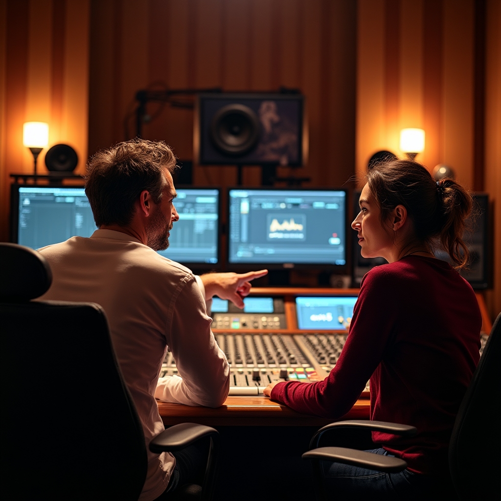 Tecnico e artista che lavorano insieme alla console